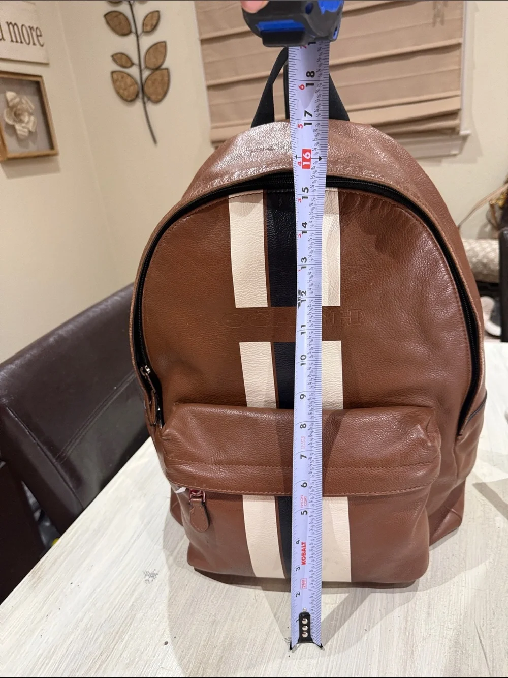 Coach Houston Men’s Brown Leather Backpack Set with Stripe Accent